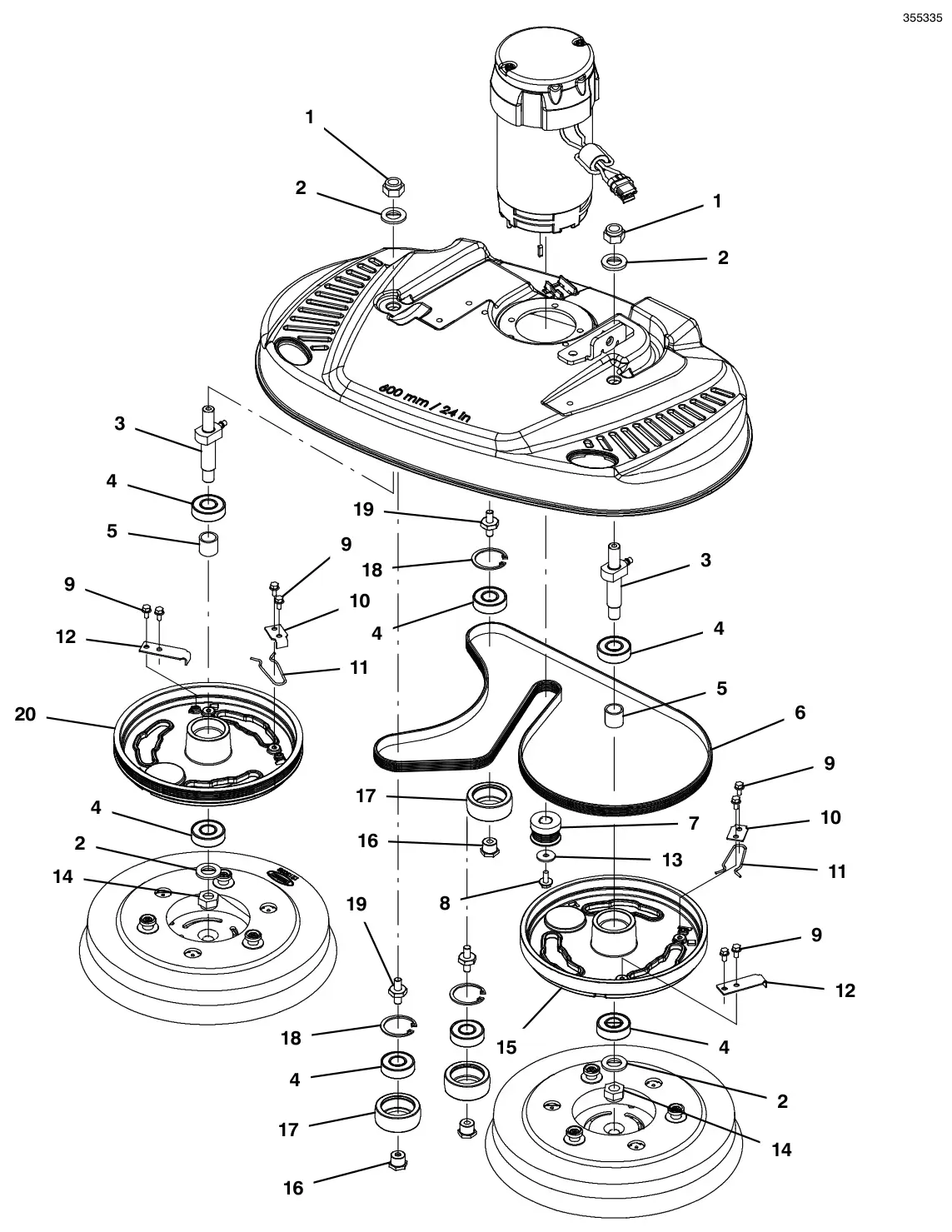 Tennant T300 (S/N 30064755-40000000) scrub head group, 60cm dual disk, 3- lug hub - continued drawing, manual page 34