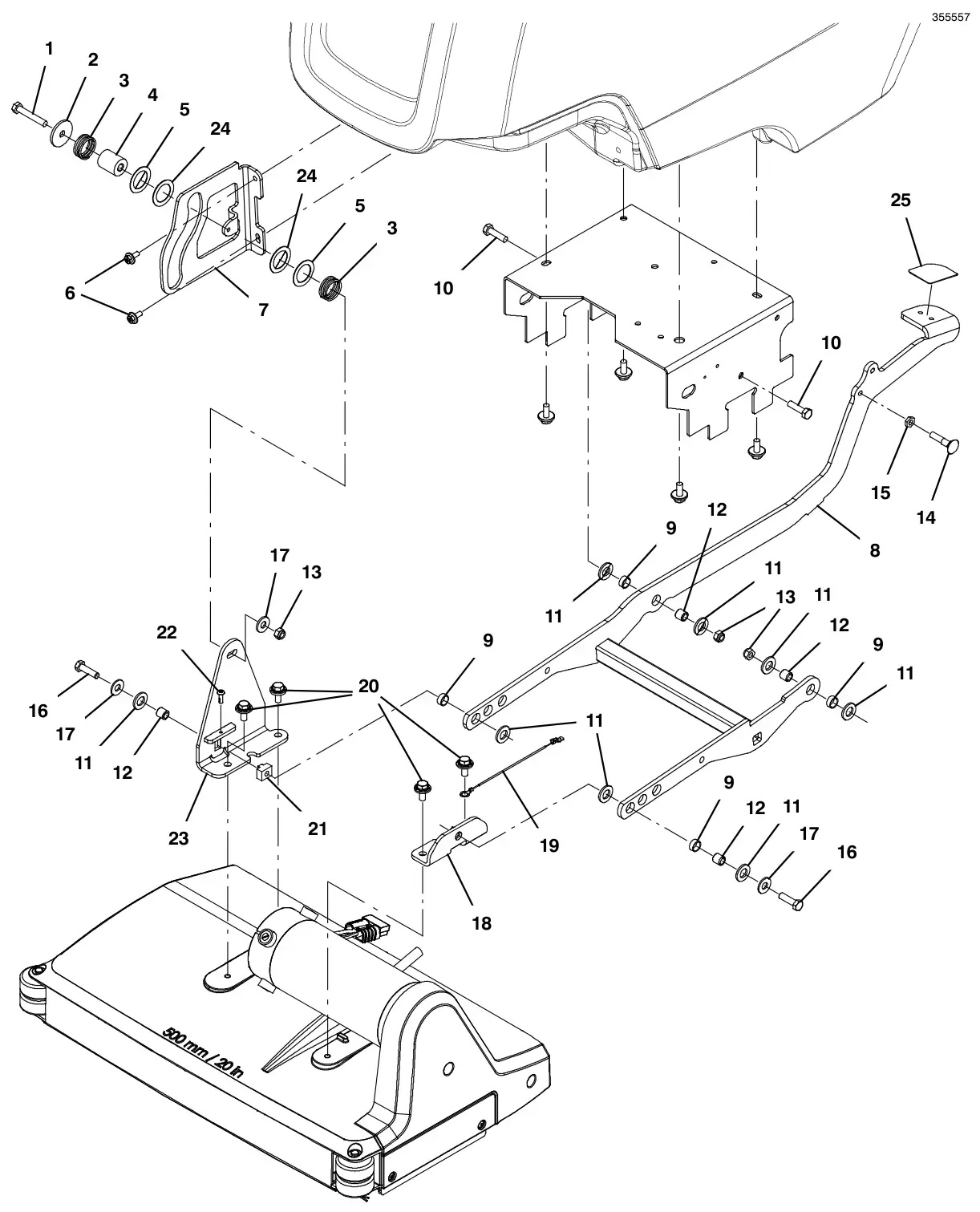 Tennant T300 (S/N 30064755-40000000) scrub head lift group, 50cm cylindrical model (t300 model) drawing, manual page 124
