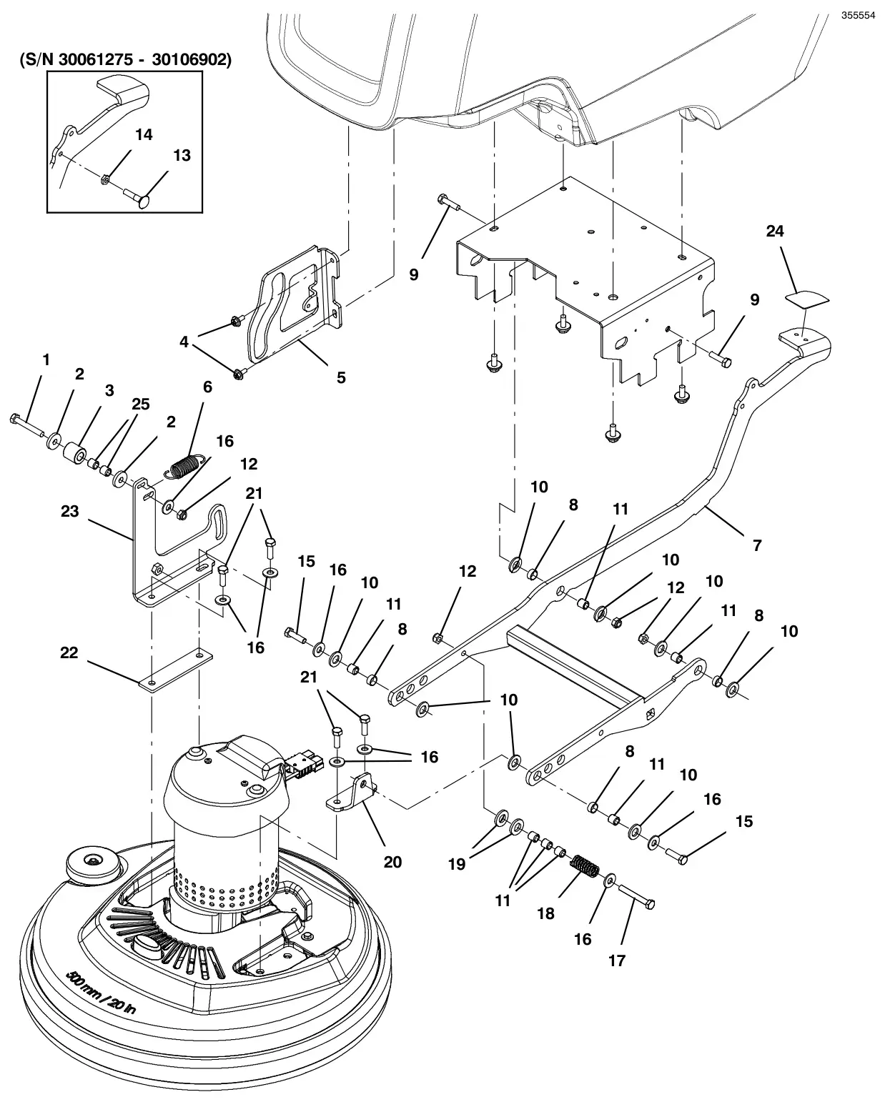 Tennant T300 (S/N 30064755-40000000) scrub head lift group, 50cm disk model (t300 model) drawing, manual page 120