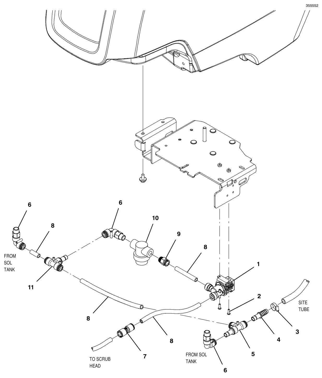 Tennant T300 (S/N 30064755-40000000) solution group, standard (t300 model) drawing, manual page 74