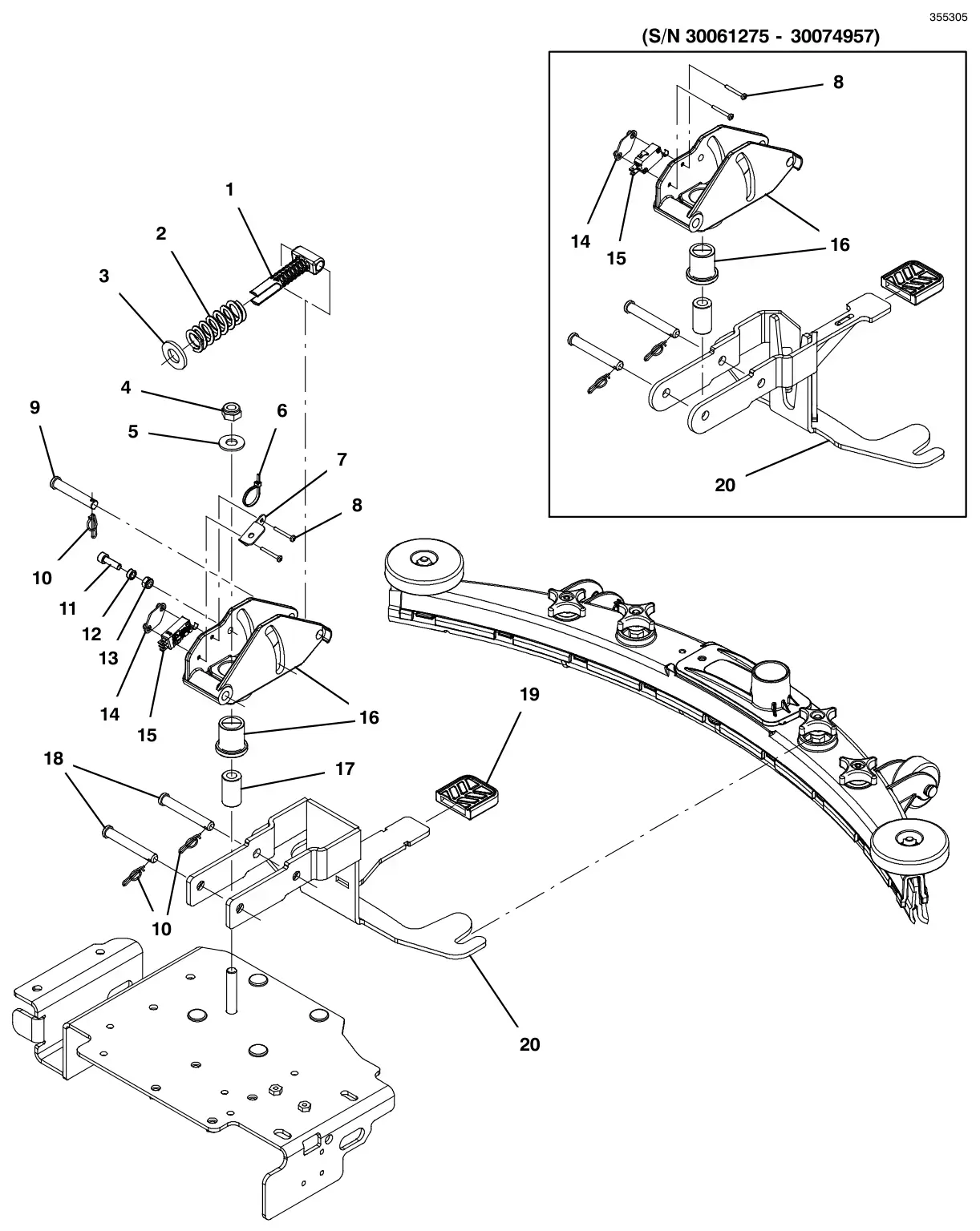 Tennant T300 (S/N 30064755-40000000) squeegee lift group drawing, manual page 130