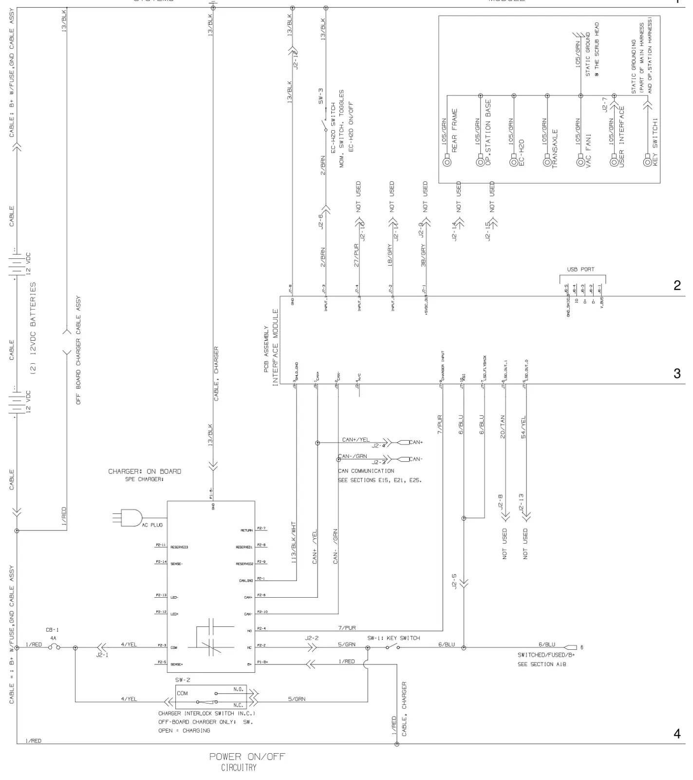 Tennant T300 / T300e (manual 9014517) Electrical: Electrical Diagram, Propel Membrane T300 Model (Page 1 of 4), manual page 132
