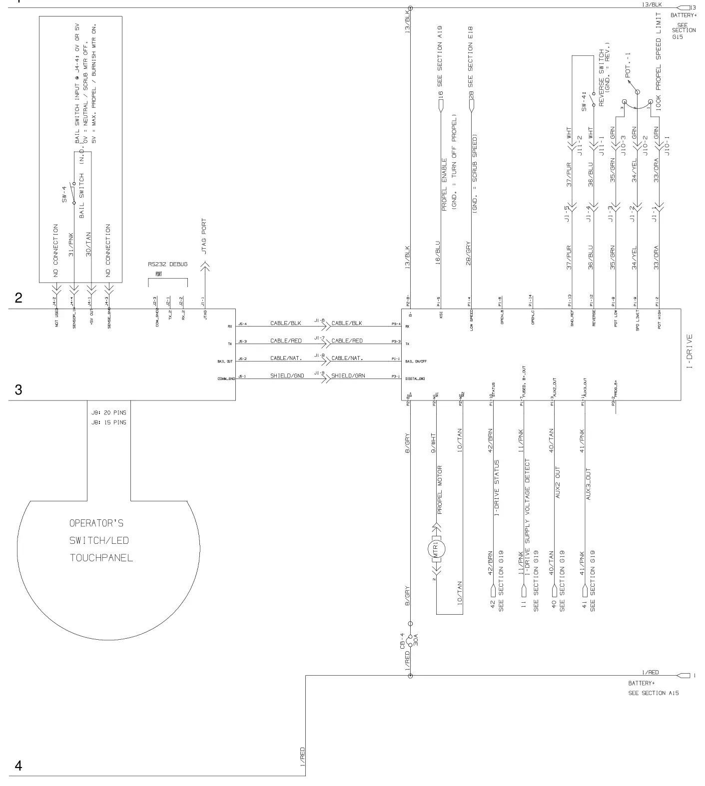 Tennant T300 / T300e (manual 9014517) Electrical: Electrical Diagram, Propel Membrane T300 Model (Page 2 of 4), manual page 133