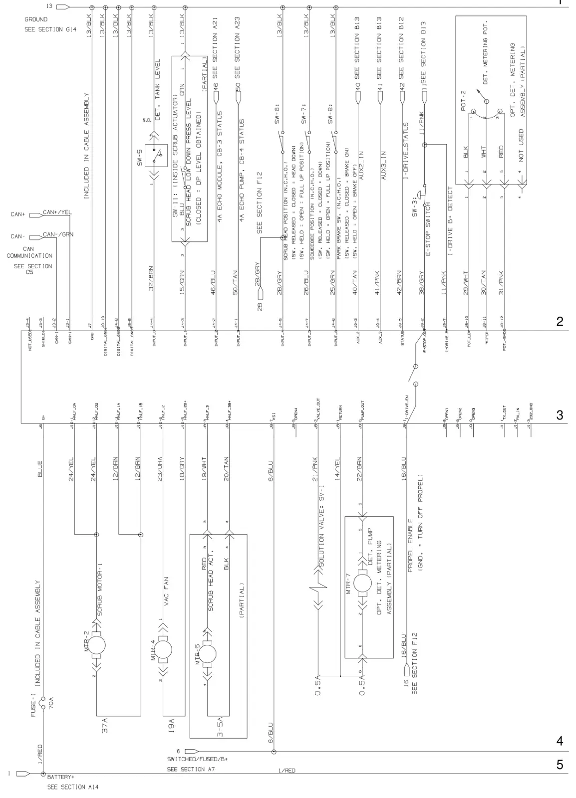 Tennant T300 / T300e (manual 9014517) Electrical: Electrical Diagram, Propel Membrane T300 Model (Page 3 of 4), manual page 134