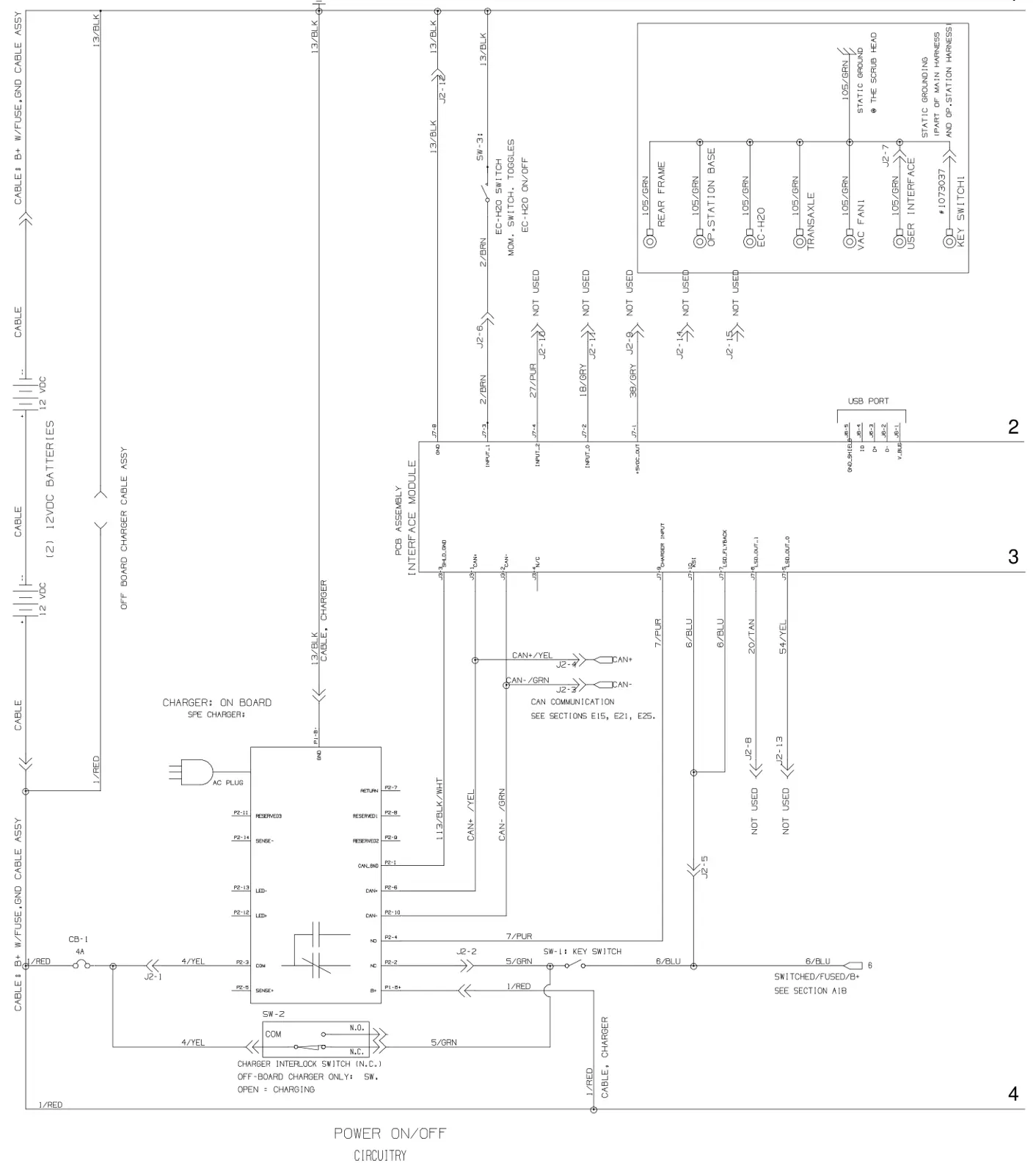 Tennant T300 / T300e (manual 9014517) Electrical: Electrical Diagram, Push Membrane T300 Model (Page 1 of 4), manual page 136