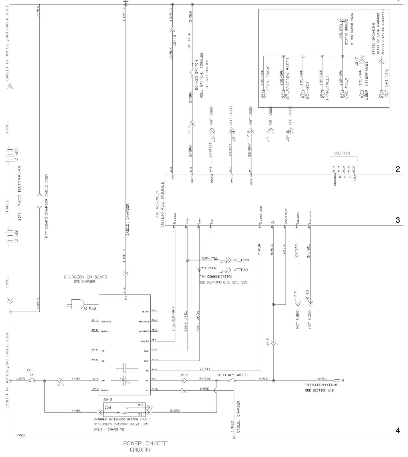 Tennant T300 / T300e (manual 9014517) Electrical: Electrical Diagram, Propel Pro- Panel (LCD) T300 Model (Page 1 of 4), manual page 140