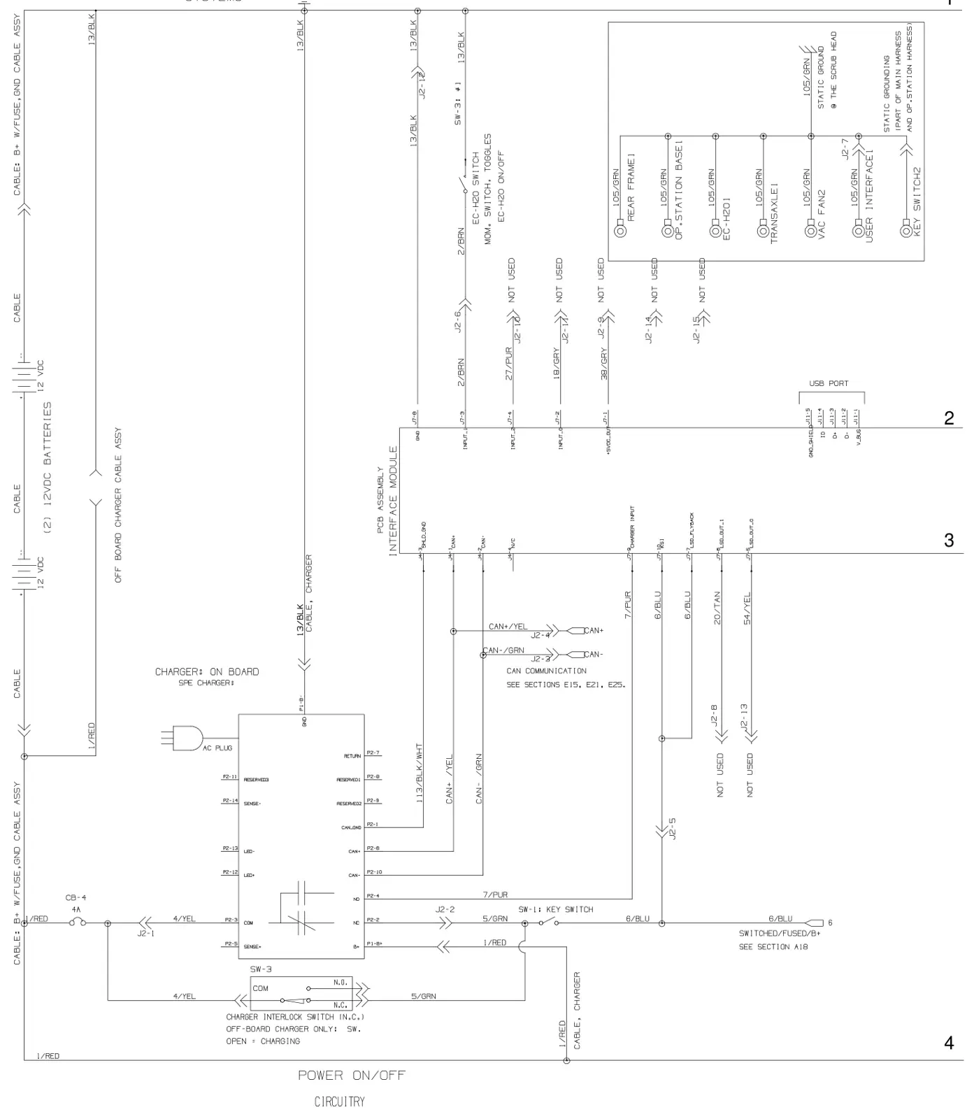 Tennant T300 / T300e (manual 9014517) Electrical: Electrical Diagram, Push Pro- Panel (LCD) T300 Model (Page 1 of 4), manual page 144