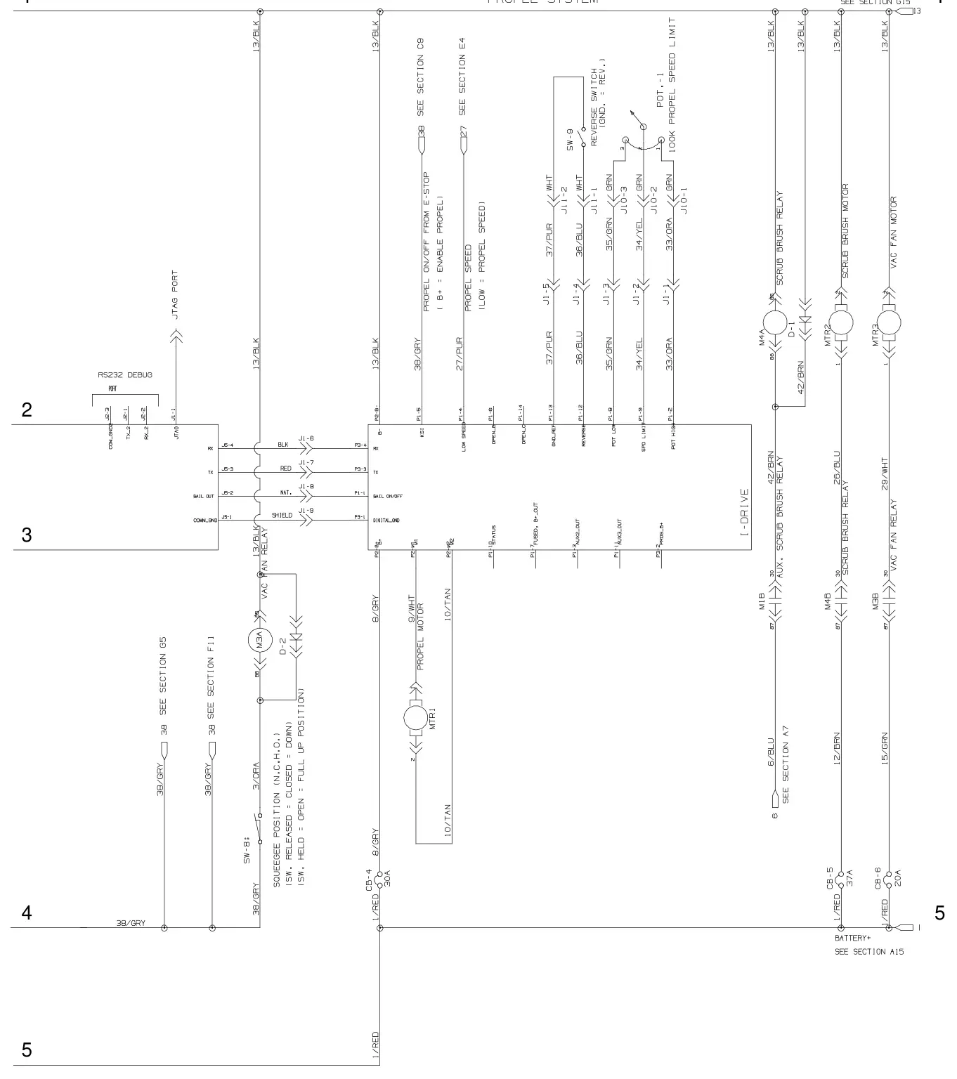 Tennant T300 / T300e (manual 9014517) Electrical: Electrical Diagram, Propel T300e Model (Page 2 of 3), manual page 149
