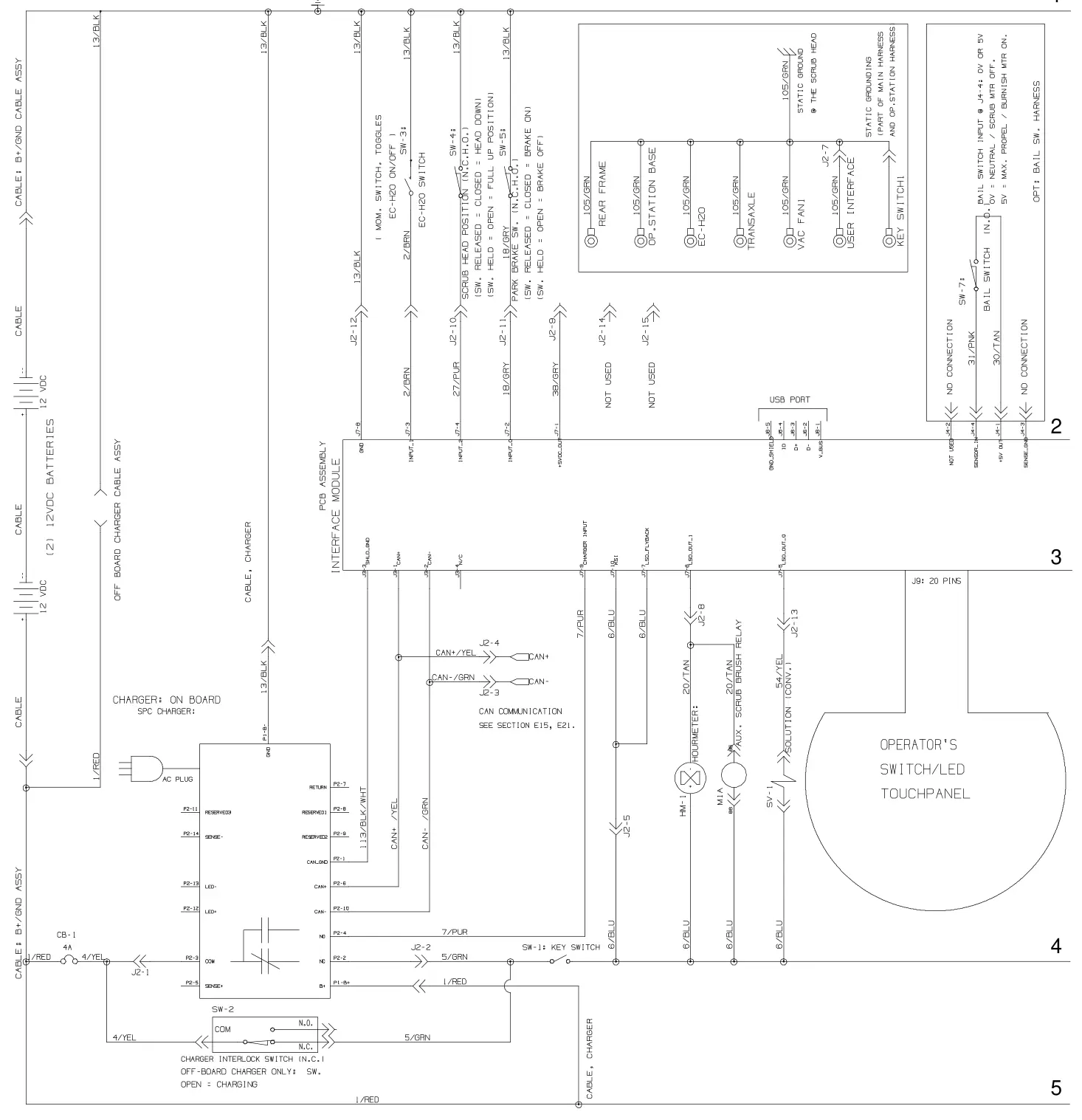 Tennant T300 / T300e (manual 9014517) Electrical: Electrical Diagram, Push T300e Model (Page 1 of 3), manual page 151