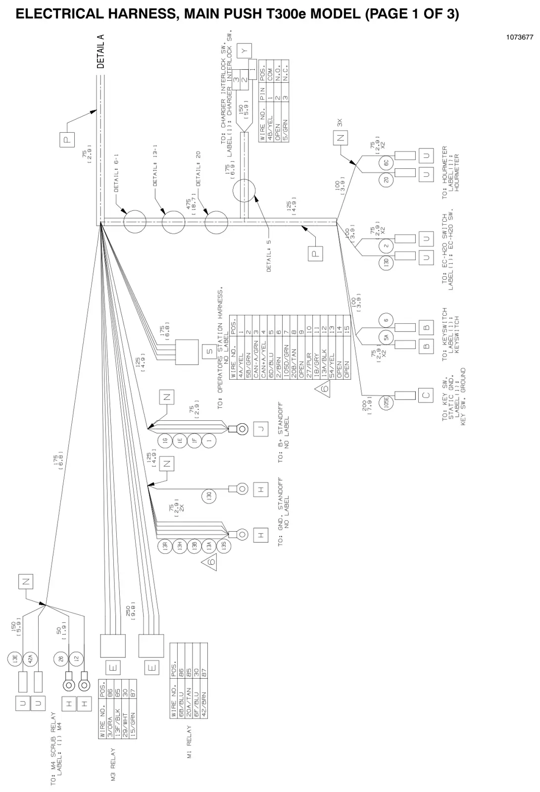 Tennant T300 / T300e (manual 9014517) Electrical: Electrical Harness, Main Push T300e Model (Page 1 of 3), manual page 166