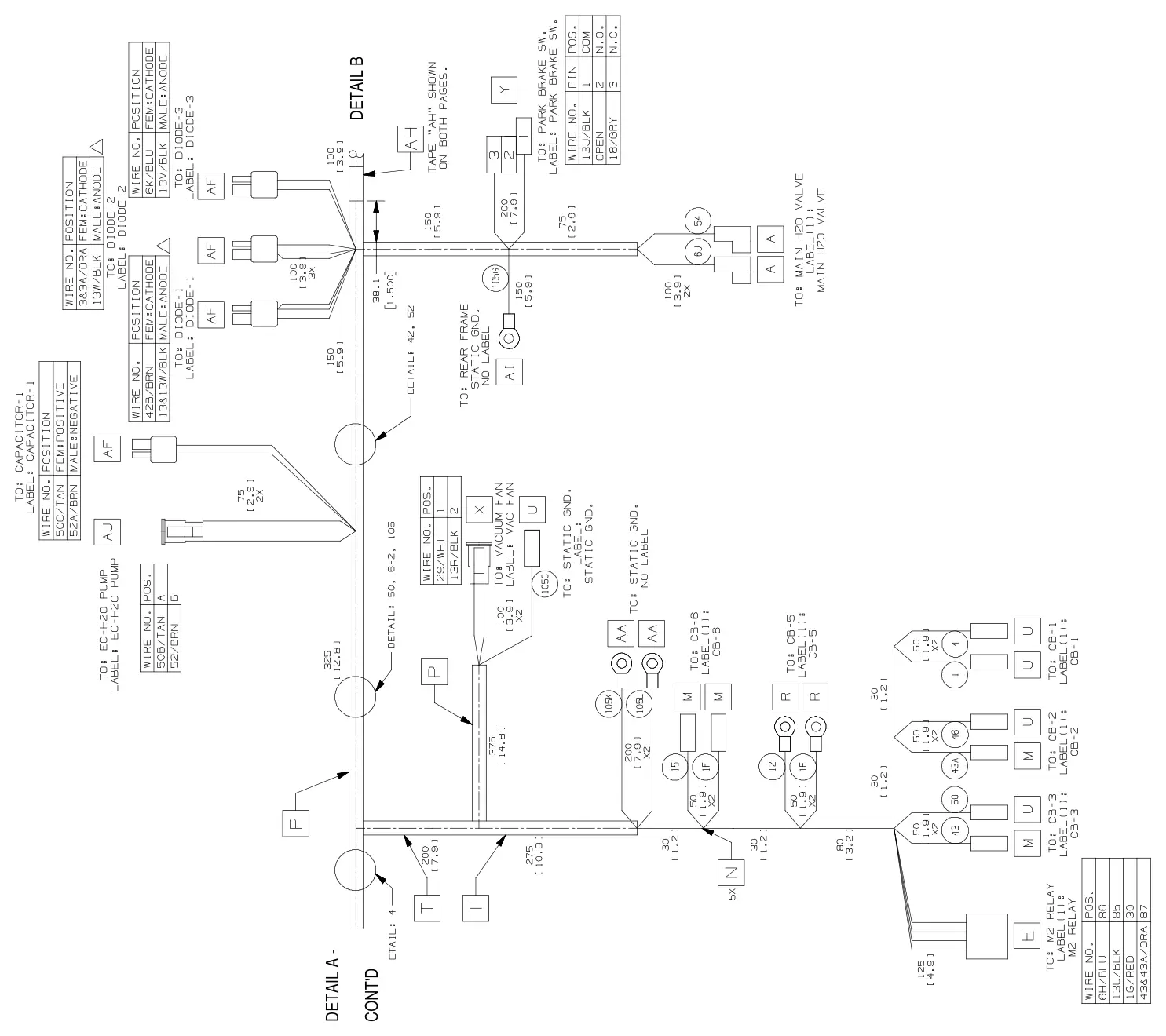 Tennant T300 / T300e (manual 9014517) Electrical: Electrical Harness, Main Push T300e Model (Page 2 of 3), manual page 167