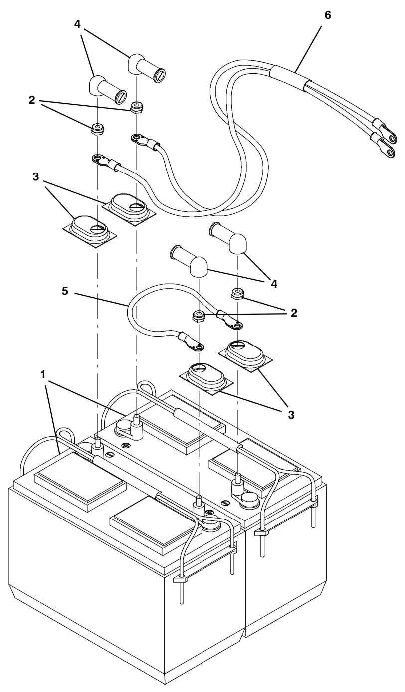 Tennant T300e battery and cable group, 130 ah wet drawing, manual page 36
