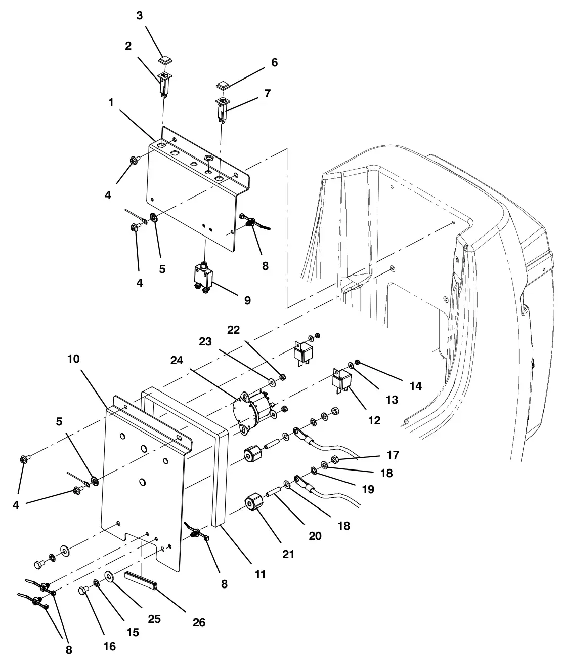 Tennant T300e electrical components group, push model drawing, manual page 22