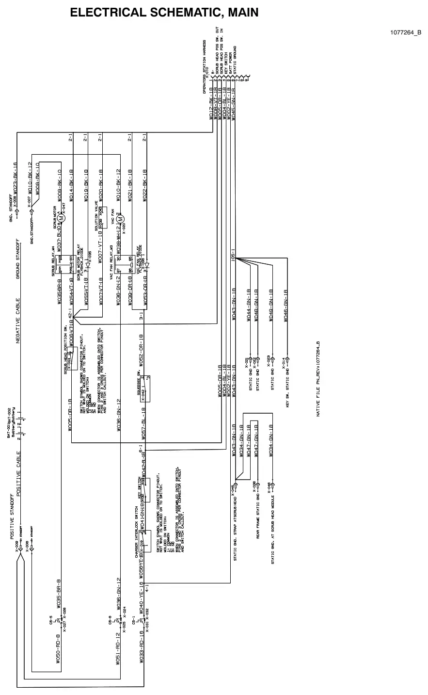 Tennant T300e electrical schematic, main, manual page 44