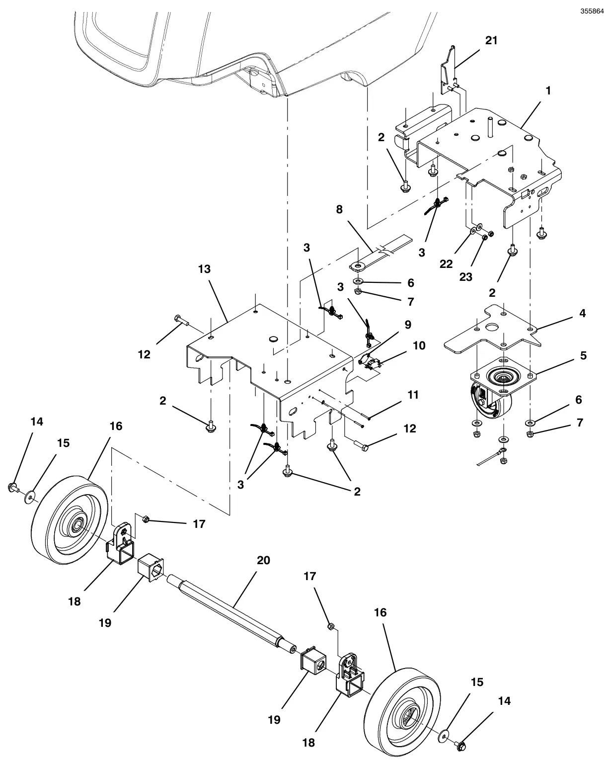 Tennant T300e frame group, push model drawing, manual page 18