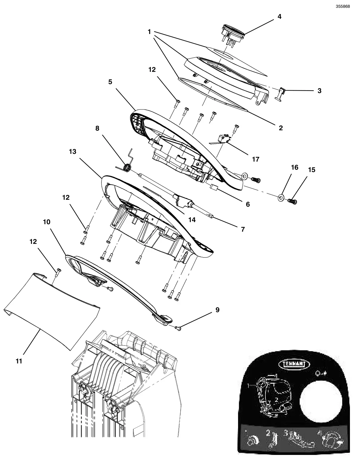 Tennant T300e handle group, push model drawing, manual page 26
