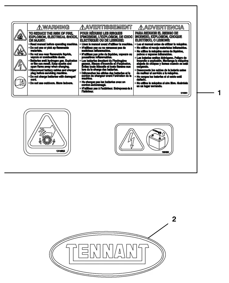 Tennant T300e label group (continued) drawing, manual page 42