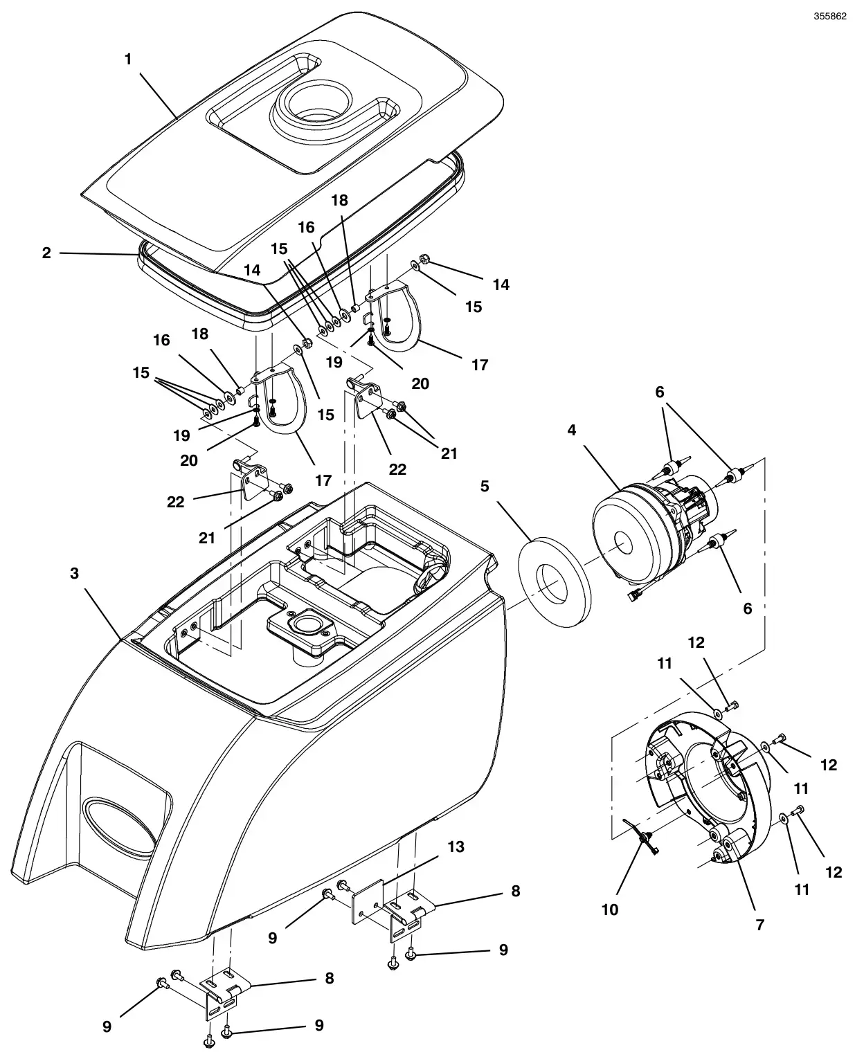 Tennant T300e recovery tank group drawing, manual page 12