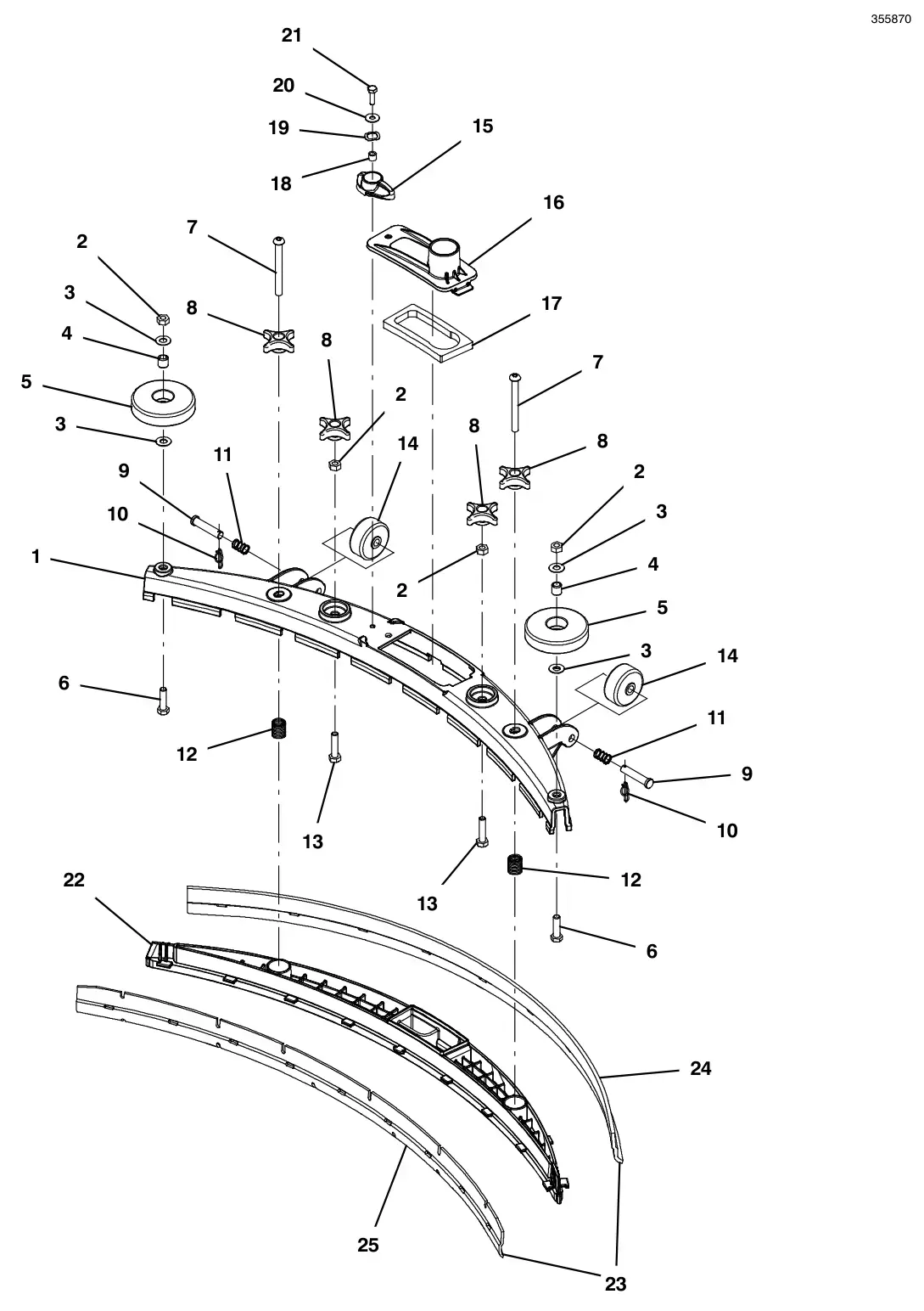 Tennant T300e squeegee assembly, 20 in (500 mm) drawing, manual page 32