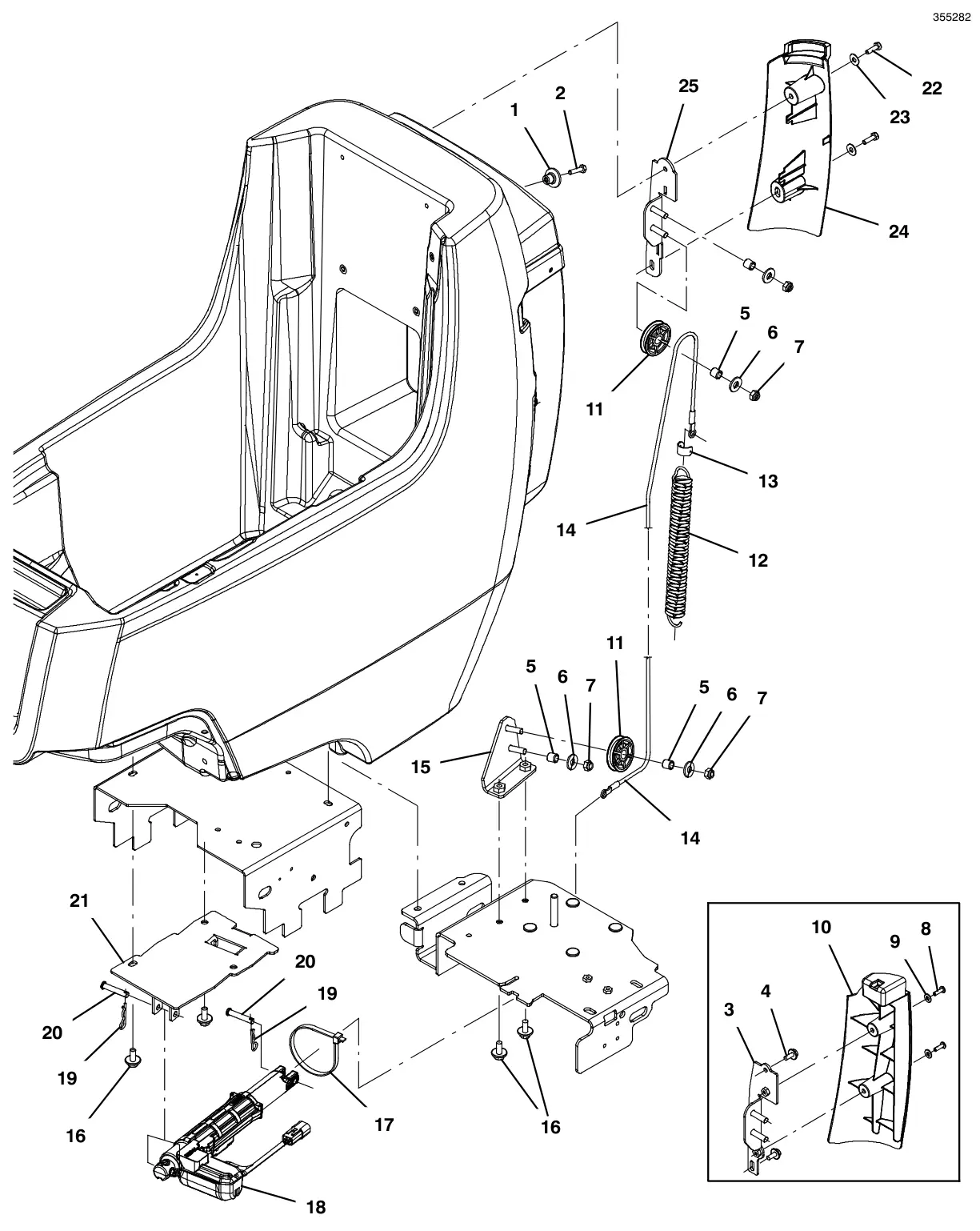 Tennant T300e (S/N 30061275-40000000) actuated down pressure group drawing, manual page 64