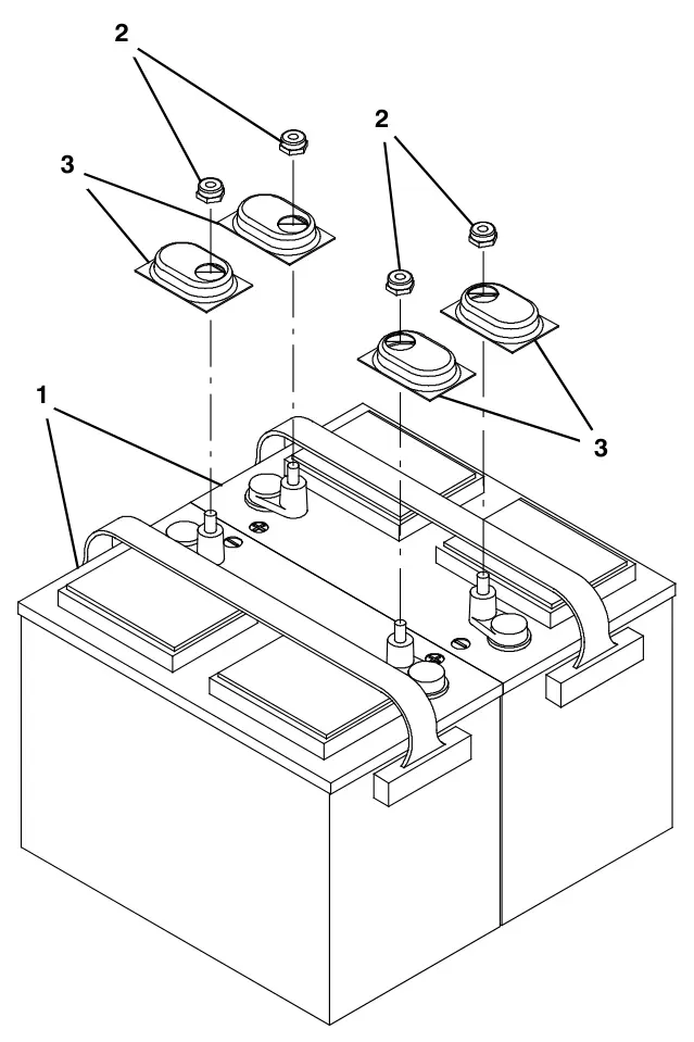 Tennant T300e (S/N 30061275-40000000) battery group, 105ah c20 wet drawing, manual page 147