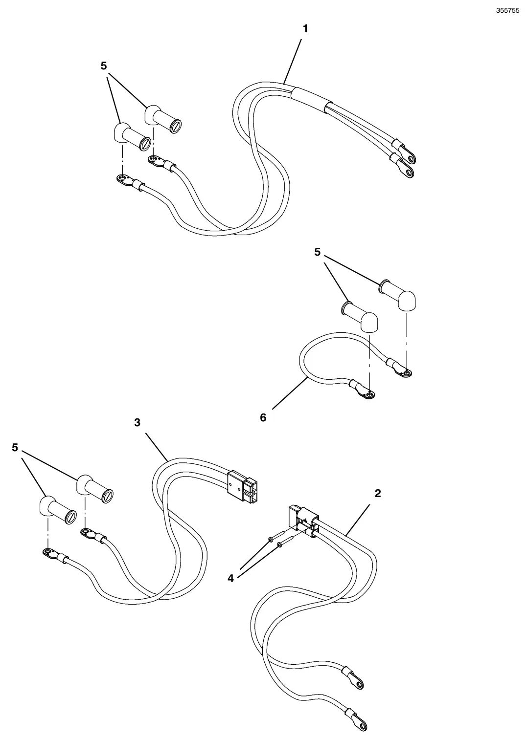 Tennant T300e (S/N 30061275-40000000) battery cable group, wet & agm (t300e model) drawing, manual page 132