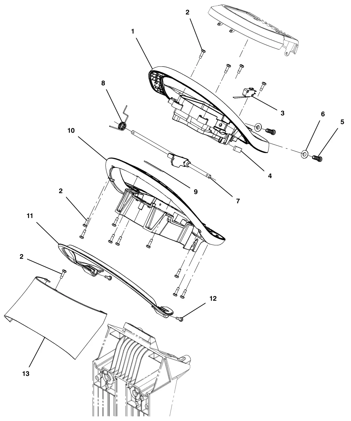 Tennant T300e (S/N 30061275-40000000) console handle group, push drawing, manual page 94