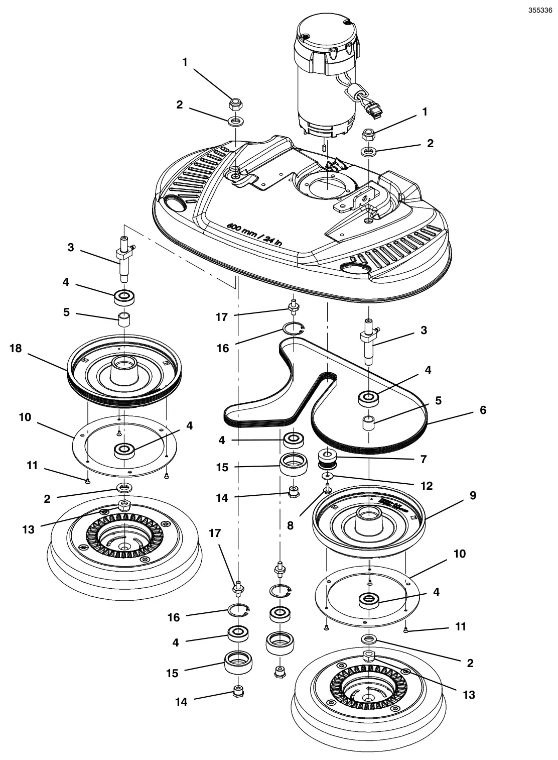 Tennant T300e (S/N 30061275-40000000) scrub head group, 60cm dual disk, magnetic hub - continued drawing, manual page 38
