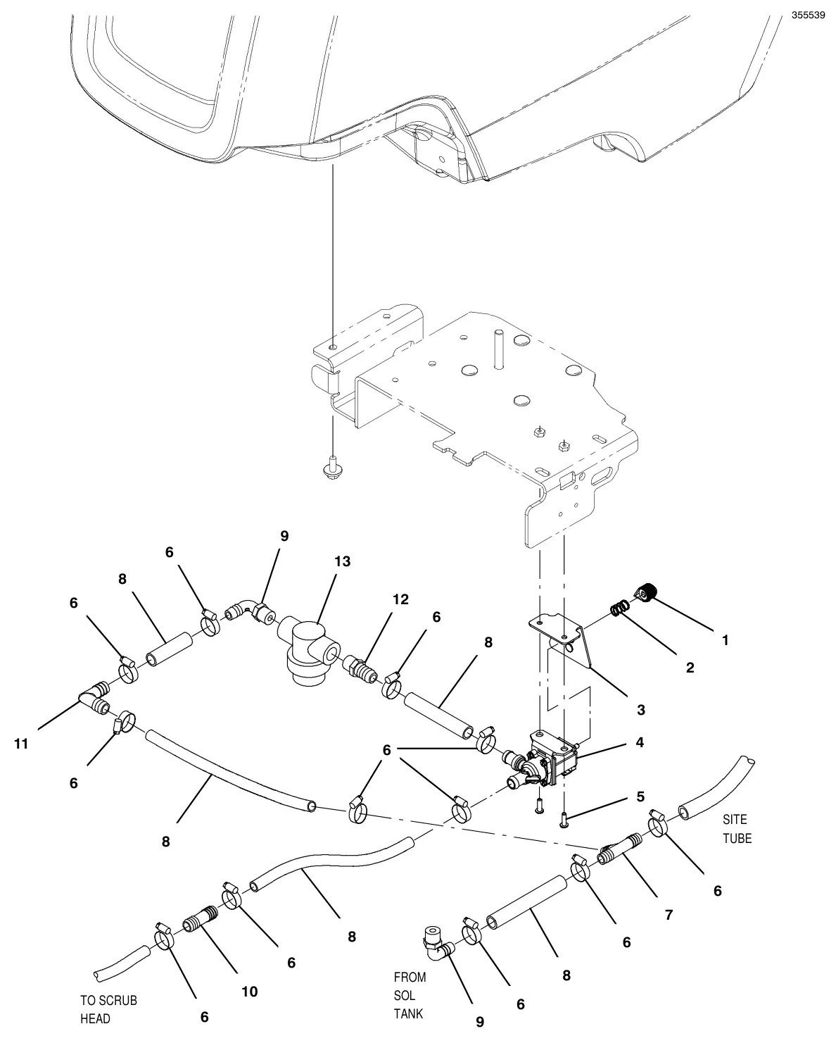 Tennant T300e (S/N 30061275-40000000) solution group, standard (t300e model) (s/n 30106903 - ) drawing, manual page 70