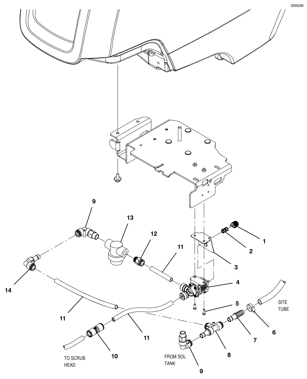 Tennant T300e (S/N 30061275-40000000) solution group, standard (t300e model) (s/n 30061275 - 30106903) drawing, manual page 72