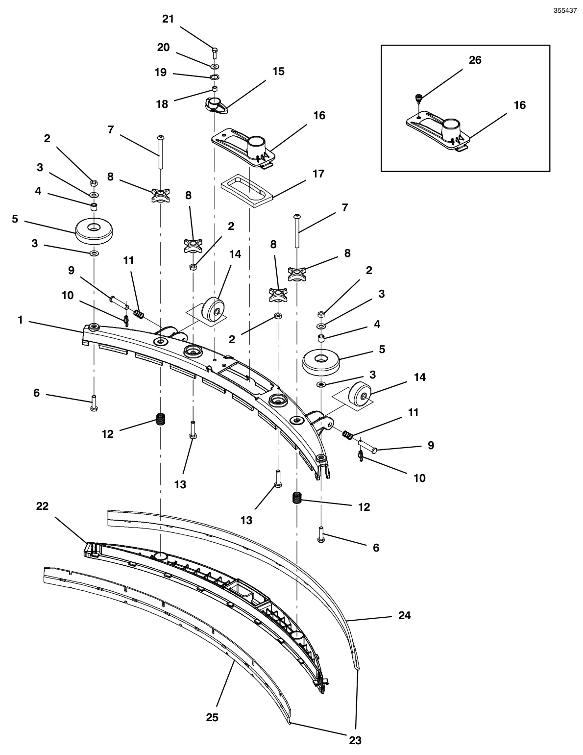 Tennant T300e (S/N 30061275-40000000) squeegee assembly, 20 in (500 mm) drawing, manual page 128