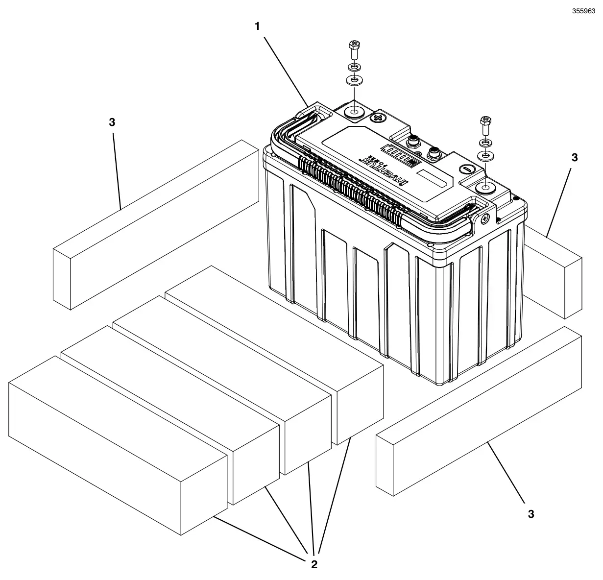 Tennant T500 battery group, 90ah 125 baud lithium-ion (1 battery system) drawing, manual page 91