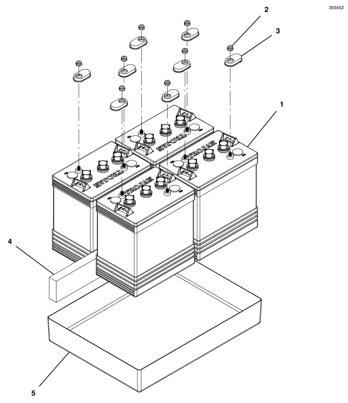 Tennant T500 battery group, wet 225ah drawing, manual page 87