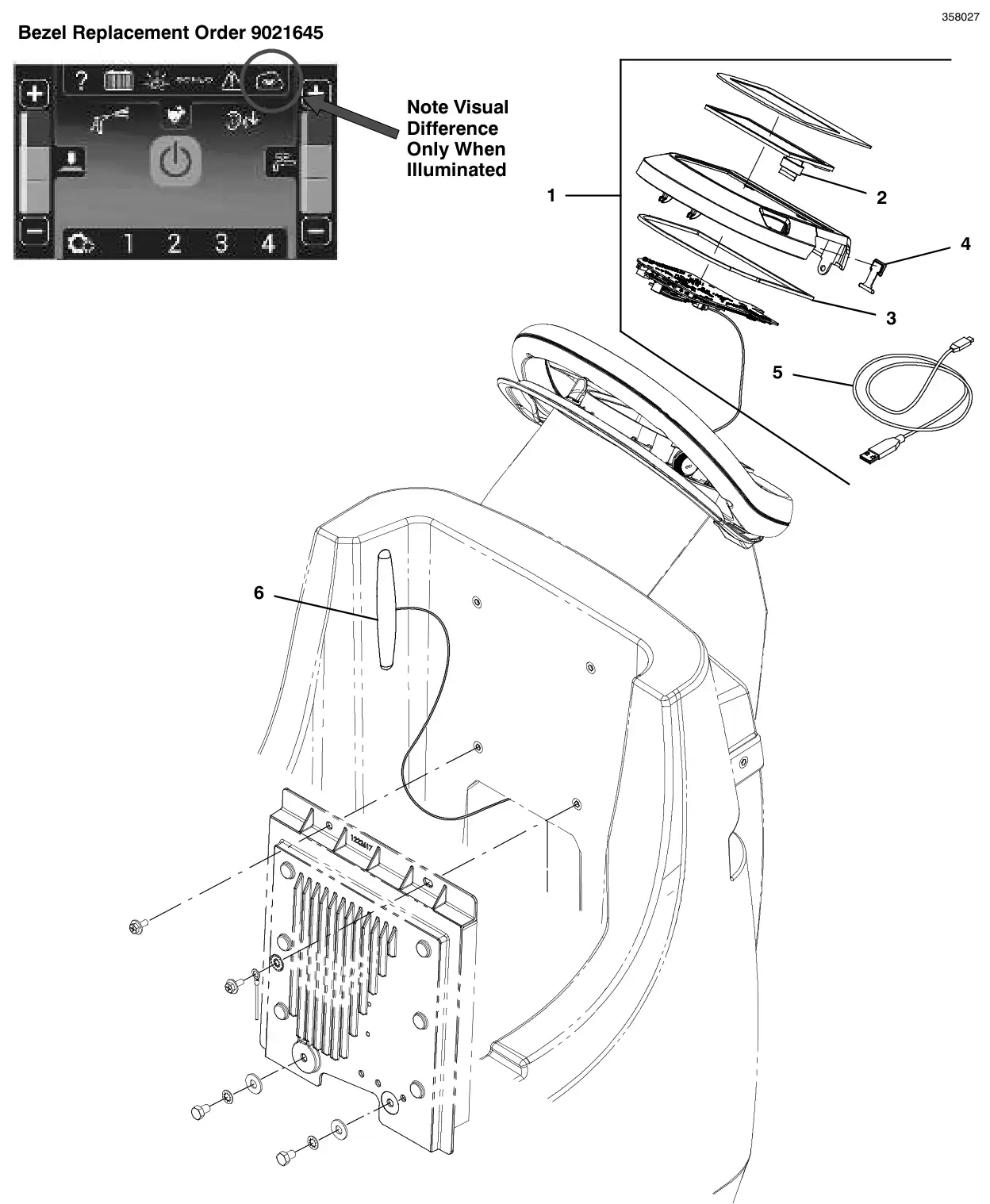 Tennant T500 console panel, pro-panel lcd, with telemetry (s/n 11099113 and later) drawing, manual page 106