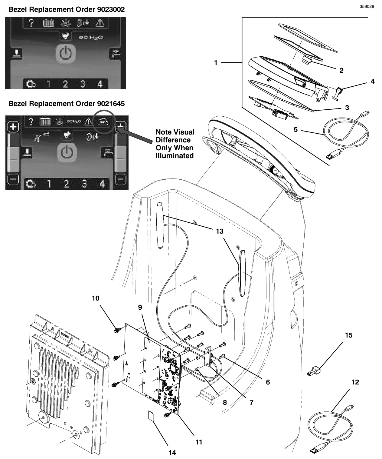 Tennant T500 console panel, pro-panel lcd, with telemetry (s/n 10000000-11099112) drawing, manual page 108