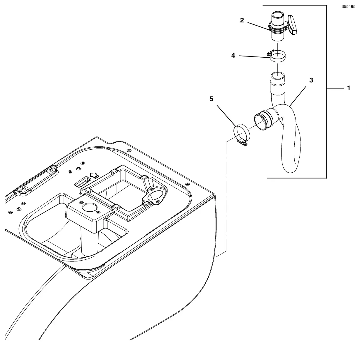 Tennant T500 control valve drain hose group drawing, manual page 111