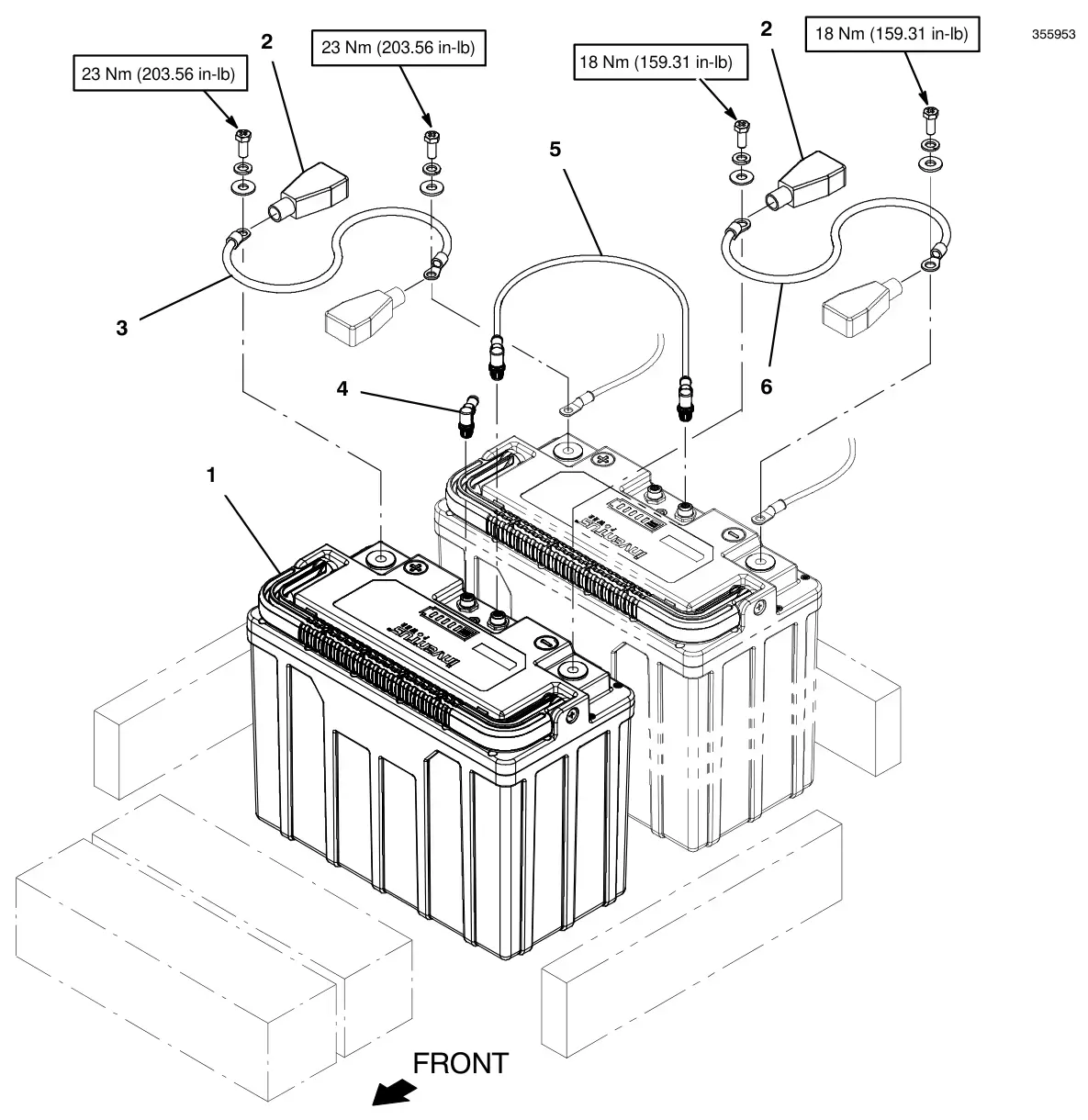Tennant T500 extension kit, lithium-ion battery (1 battery to 2 battery system) drawing, manual page 93