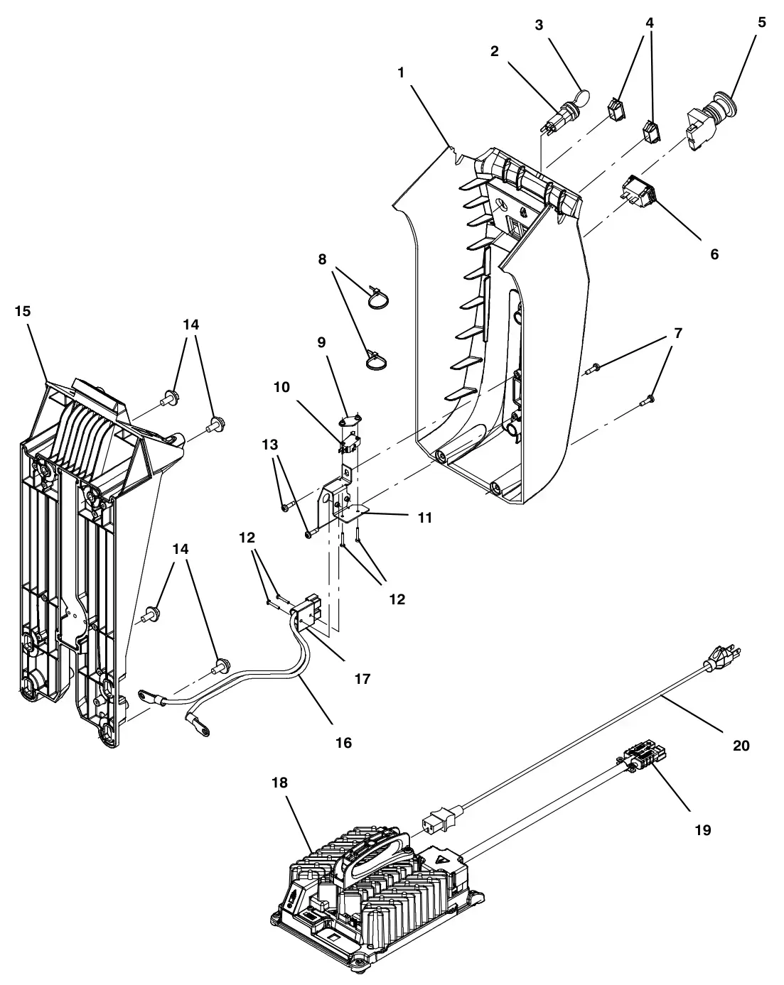 Tennant T500 lower console group, off-board charger drawing, manual page 54