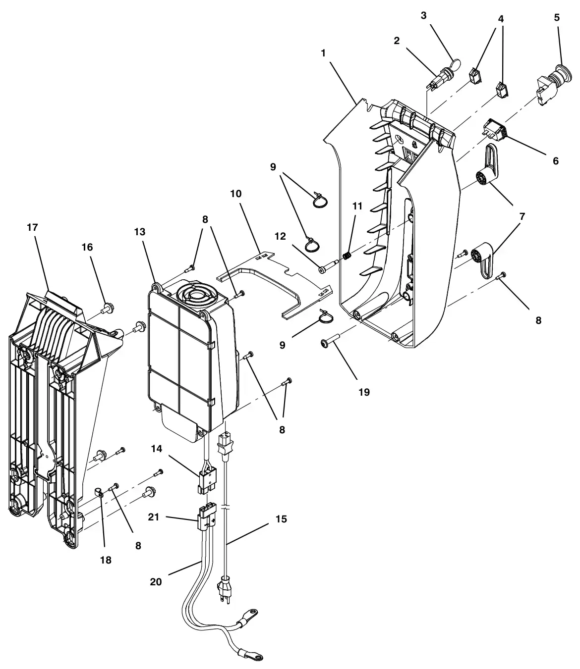 Tennant T500 lower console group, on-board charger drawing, manual page 46