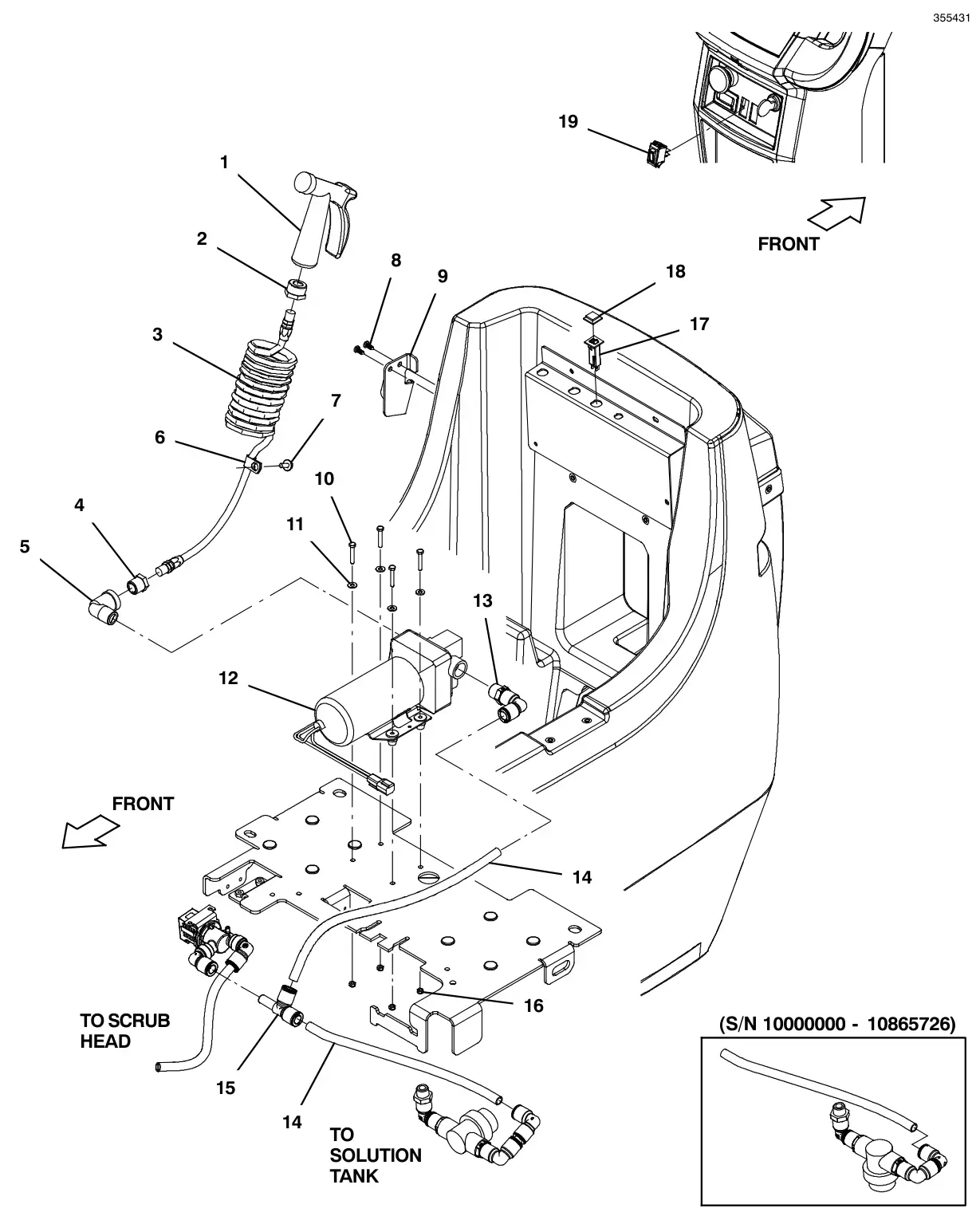 Tennant T500 recovery tank rinse kit drawing, manual page 112