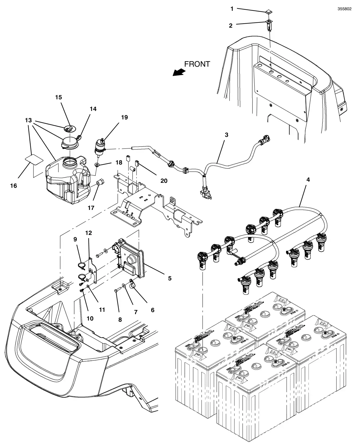 Tennant T500 smart-fill automatic battery watering system (s/n 10995399 and later) drawing, manual page 98