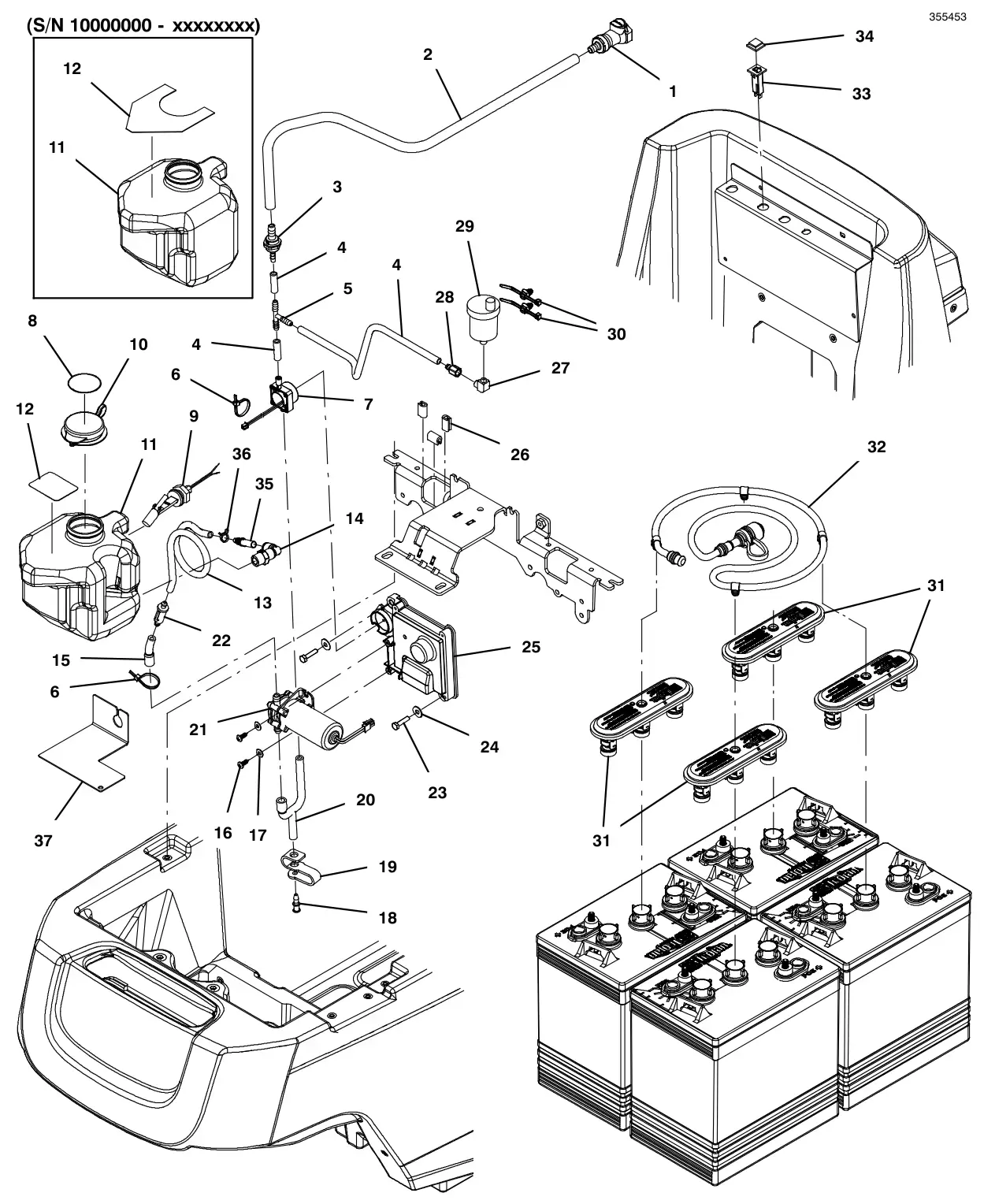 Tennant T500 smart-fill automatic battery watering system (s/n 10000000-10995398) drawing, manual page 100