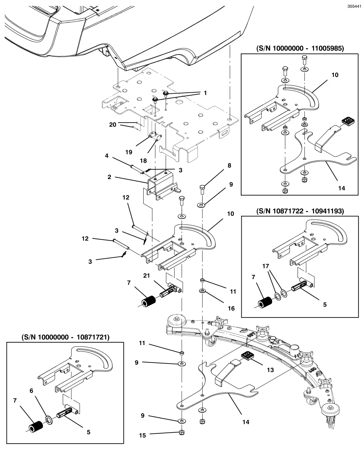 Tennant T500 squeegee lift group drawing, manual page 62