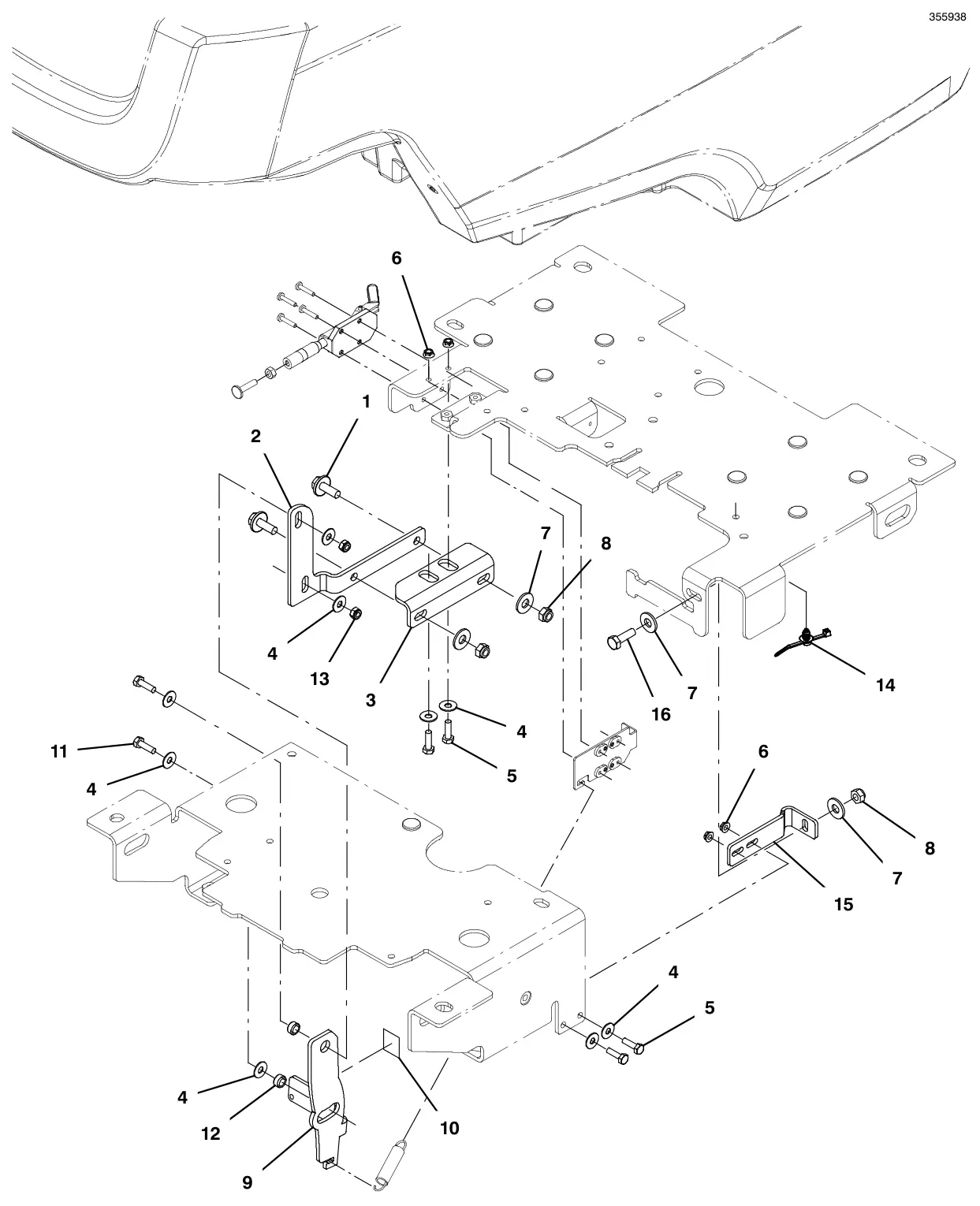 Tennant T500 (S/N 30000000-40000000) bracket kit, solution tank support (s/n 30000000-30182195) drawing, manual page 114