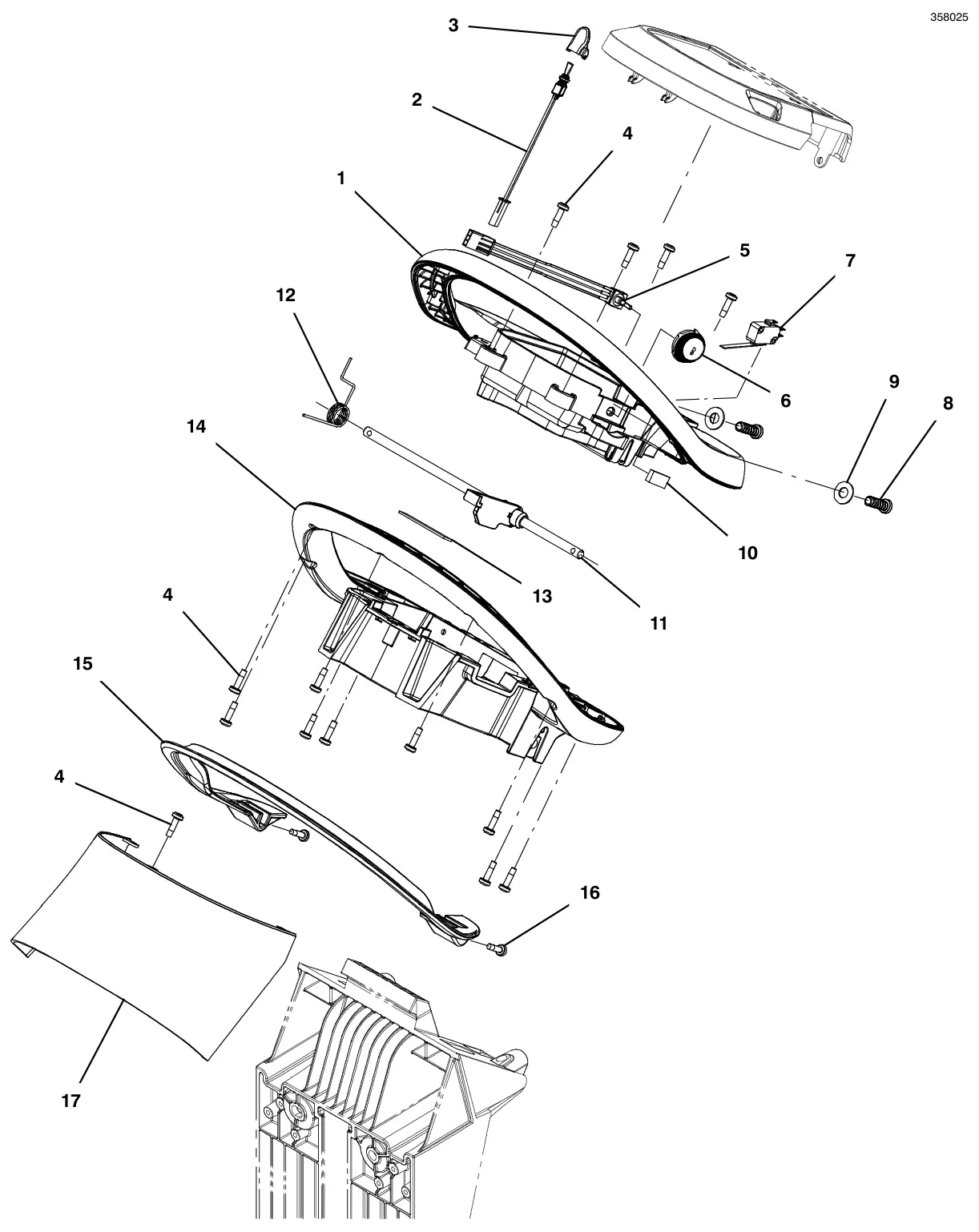 Tennant T500 (S/N 30000000-40000000) console handle group, propel drawing, manual page 58