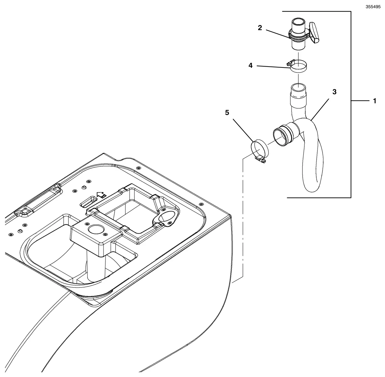 Tennant T500 (S/N 30000000-40000000) control valve drain hose kit drawing, manual page 101