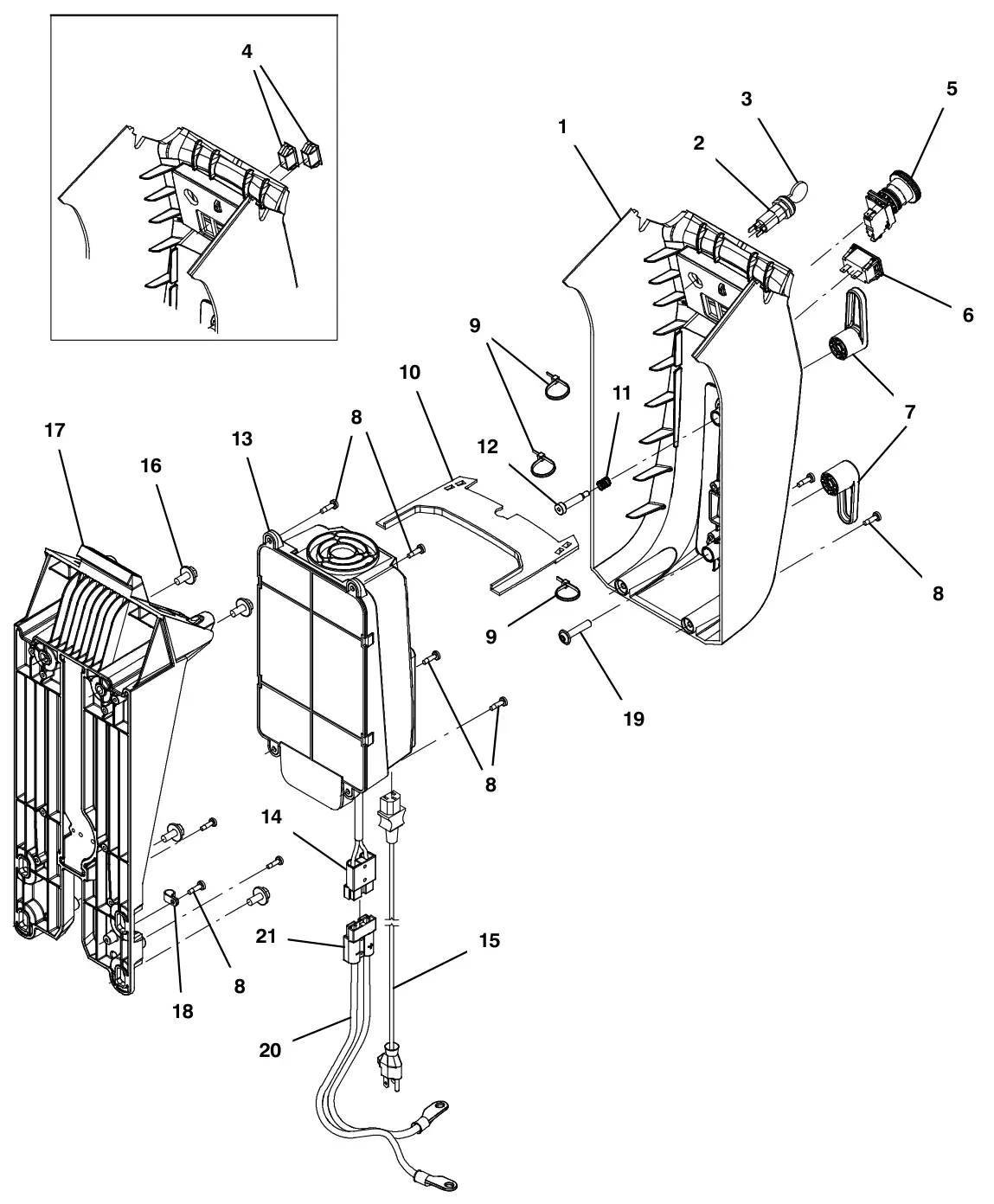 Tennant T500 (S/N 30000000-40000000) lower console group, on-board charger drawing, manual page 54