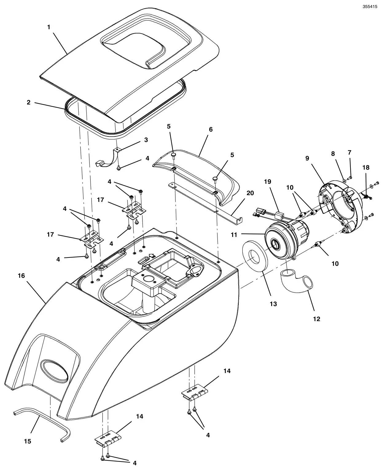 Tennant T500 (S/N 30000000-40000000) recovery tank group drawing, manual page 30