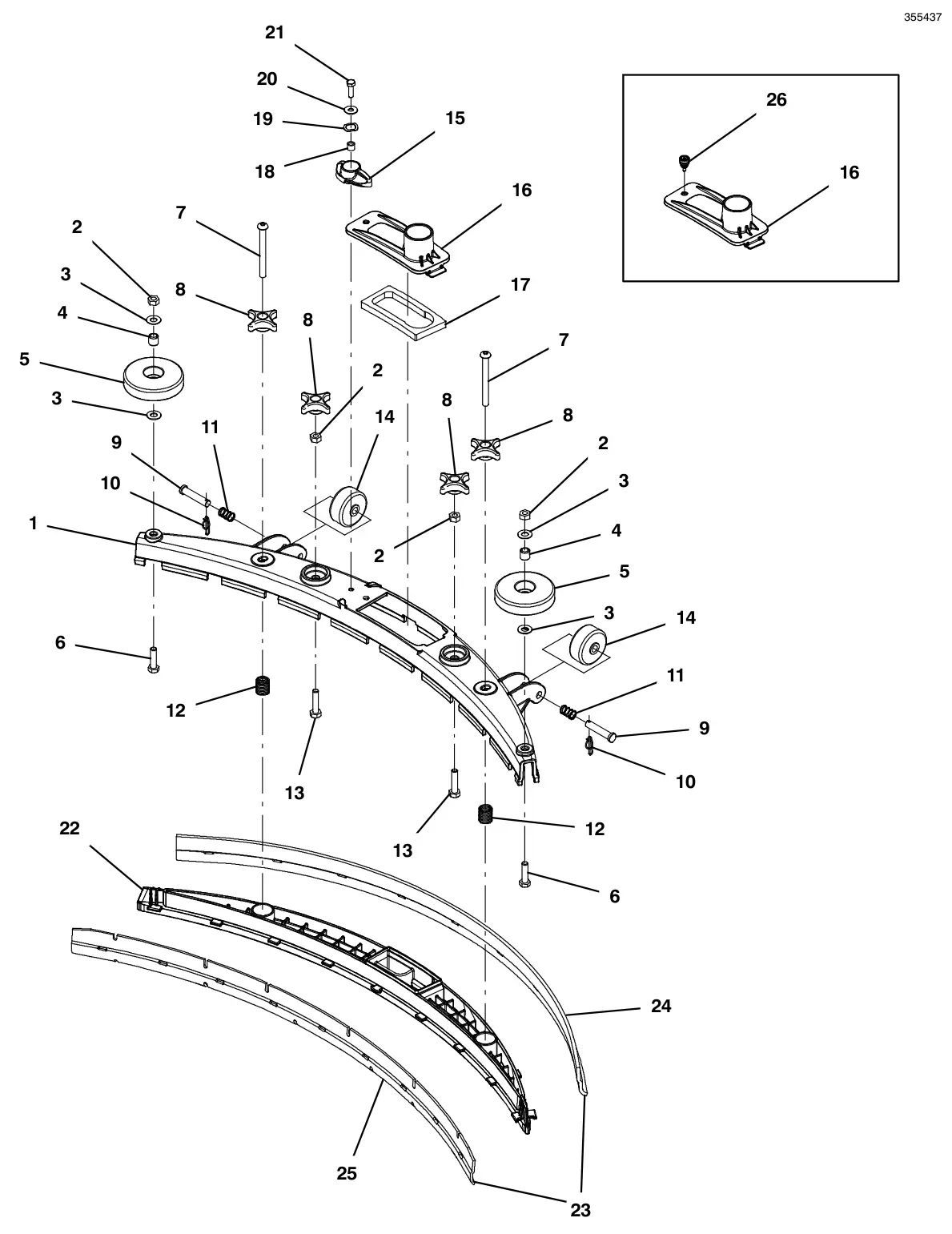 Tennant T500 (S/N 30000000-40000000) squeegee assembly, 20 in (500 mm) drawing, manual page 66