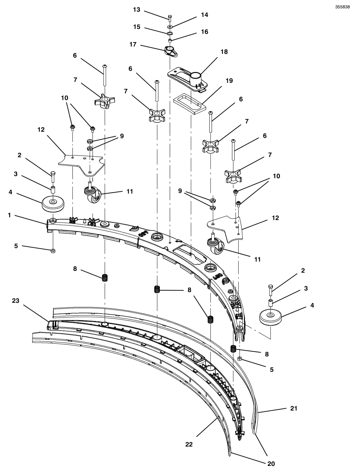 Tennant T500 (S/N 30000000-40000000) squeegee assembly, 26 in (650 mm) (new style 9021741) drawing, manual page 68